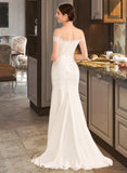 Salome Trumpet/Mermaid Off-the-Shoulder Court Train Wedding Dress With Lace Sequins UKP0014088