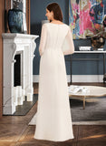 Eloise A-Line V-neck Floor-Length Wedding Dress With Lace Bow(s) UKP0014091