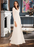 Eloise A-Line V-neck Floor-Length Wedding Dress With Lace Bow(s) UKP0014091