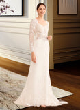 Carolyn Trumpet/Mermaid V-neck Chapel Train Wedding Dress With Beading Sequins UKP0014093