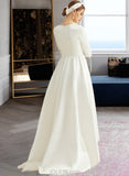 Gertrude A-Line Scoop Neck Asymmetrical Satin Wedding Dress With Pockets UKP0014097