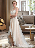 Lyric A-Line V-neck Asymmetrical Tulle Wedding Dress With Lace UKP0014098