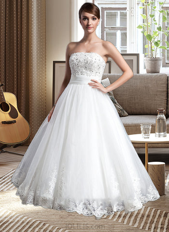 Rita Ball-Gown/Princess Strapless Ankle-Length Satin Organza Wedding Dress With Lace Beading UKP0014102