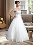 Rita Ball-Gown/Princess Strapless Ankle-Length Satin Organza Wedding Dress With Lace Beading UKP0014102