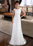 Abbie Sheath/Column Scoop Neck Court Train Lace Wedding Dress With Ruffle Beading UKP0014105