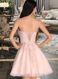 Jaden A-Line V-neck Short/Mini Tulle Prom Dresses With Beading Sequins UKP0014107