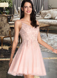 Jaden A-Line V-neck Short/Mini Tulle Prom Dresses With Beading Sequins UKP0014107