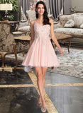 Jaden A-Line V-neck Short/Mini Tulle Prom Dresses With Beading Sequins UKP0014107