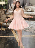 Jaden A-Line V-neck Short/Mini Tulle Prom Dresses With Beading Sequins UKP0014107