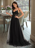 Chanel Ball-Gown/Princess V-Neck Sweep Train Tulle Prom Dresses With Pleated UKP0014108