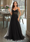 Chanel Ball-Gown/Princess V-Neck Sweep Train Tulle Prom Dresses With Pleated UKP0014108