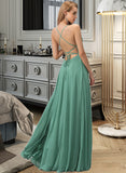 Janiya A-Line Square Neckline Floor-Length Chiffon Prom Dresses With Split Front Pockets UKP0014109