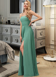 Janiya A-Line Square Neckline Floor-Length Chiffon Prom Dresses With Split Front Pockets UKP0014109