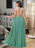 Janiya A-Line Square Neckline Floor-Length Chiffon Prom Dresses With Split Front Pockets UKP0014109