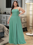 Janiya A-Line Square Neckline Floor-Length Chiffon Prom Dresses With Split Front Pockets UKP0014109