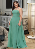 Janiya A-Line Square Neckline Floor-Length Chiffon Prom Dresses With Split Front Pockets UKP0014109