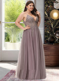 Bridget Ball-Gown/Princess V-neck Floor-Length Tulle Prom Dresses With Lace Beading Sequins Split Front UKP0014111