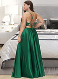 Logan A-line V-Neck Floor-Length Satin Prom Dresses UKP0014112