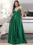 Logan A-line V-Neck Floor-Length Satin Prom Dresses UKP0014112