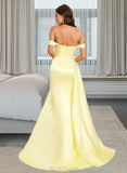 Madelynn Trumpet/Mermaid Off the Shoulder Sweep Train Satin Prom Dresses With Ruffle UKP0014113