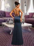 Norah Sheath/Column V-Neck Floor-Length Satin Prom Dresses With Pleated UKP0014114