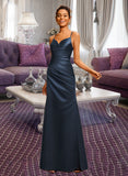 Norah Sheath/Column V-Neck Floor-Length Satin Prom Dresses With Pleated UKP0014114