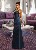 Norah Sheath/Column V-Neck Floor-Length Satin Prom Dresses With Pleated UKP0014114