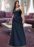 Norah Sheath/Column V-Neck Floor-Length Satin Prom Dresses With Pleated UKP0014114