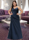 Norah Sheath/Column V-Neck Floor-Length Satin Prom Dresses With Pleated UKP0014114