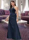 Norah Sheath/Column V-Neck Floor-Length Satin Prom Dresses With Pleated UKP0014114