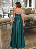 Shaylee A-Line One-Shoulder Floor-Length Satin Prom Dresses With Beading UKP0014116