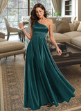 Shaylee A-Line One-Shoulder Floor-Length Satin Prom Dresses With Beading UKP0014116