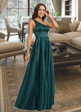 Shaylee A-Line One-Shoulder Floor-Length Satin Prom Dresses With Beading UKP0014116