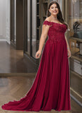 Kayleigh A-Line Off-the-Shoulder Sweep Train Chiffon Prom Dresses With Lace Sequins UKP0014117