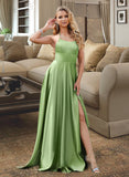 Ashley A-Line Scoop Neck Sweep Train Satin Prom Dresses With Split Front UKP0014118