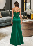 Audrina Sheath/Column V-neck Floor-Length Satin Prom Dresses With Lace Sequins UKP0014120