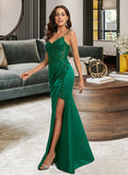 Audrina Sheath/Column V-neck Floor-Length Satin Prom Dresses With Lace Sequins UKP0014120