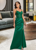 Audrina Sheath/Column V-neck Floor-Length Satin Prom Dresses With Lace Sequins UKP0014120