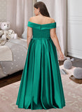 Ciara Ball-Gown/Princess Off-the-Shoulder Floor-Length Satin Prom Dresses With Split Front Pockets UKP0014122