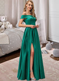 Ciara Ball-Gown/Princess Off-the-Shoulder Floor-Length Satin Prom Dresses With Split Front Pockets UKP0014122