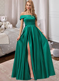 Ciara Ball-Gown/Princess Off-the-Shoulder Floor-Length Satin Prom Dresses With Split Front Pockets UKP0014122