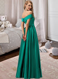 Ciara Ball-Gown/Princess Off-the-Shoulder Floor-Length Satin Prom Dresses With Split Front Pockets UKP0014122