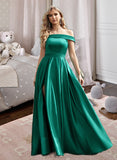 Ciara Ball-Gown/Princess Off-the-Shoulder Floor-Length Satin Prom Dresses With Split Front Pockets UKP0014122