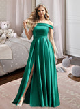 Ciara Ball-Gown/Princess Off-the-Shoulder Floor-Length Satin Prom Dresses With Split Front Pockets UKP0014122