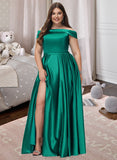 Ciara Ball-Gown/Princess Off-the-Shoulder Floor-Length Satin Prom Dresses With Split Front Pockets UKP0014122