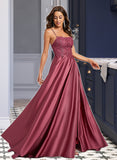 Nell A-Line Square Neckline Sweep Train Satin Prom Dresses With Beading Sequins UKP0014124