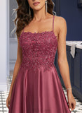 Nell A-Line Square Neckline Sweep Train Satin Prom Dresses With Beading Sequins UKP0014124