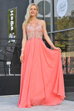 A Line Spaghetti Straps With Beading Prom Dresses Chiffon Open Back