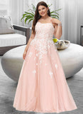 Kelsey Ball-Gown/Princess Square Neckline Floor-Length Tulle Prom Dresses With Lace Sequins UKP0014125