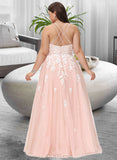 Kelsey Ball-Gown/Princess Square Neckline Floor-Length Tulle Prom Dresses With Lace Sequins UKP0014125